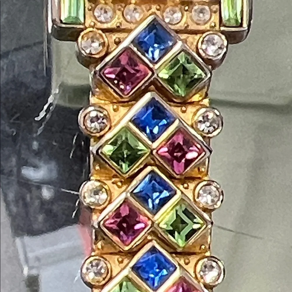 INFINITY: WOMEN'S GOLD FINISH FULL RHINESTONES SQUARE CASE LINKS ANALOGE WATCH
